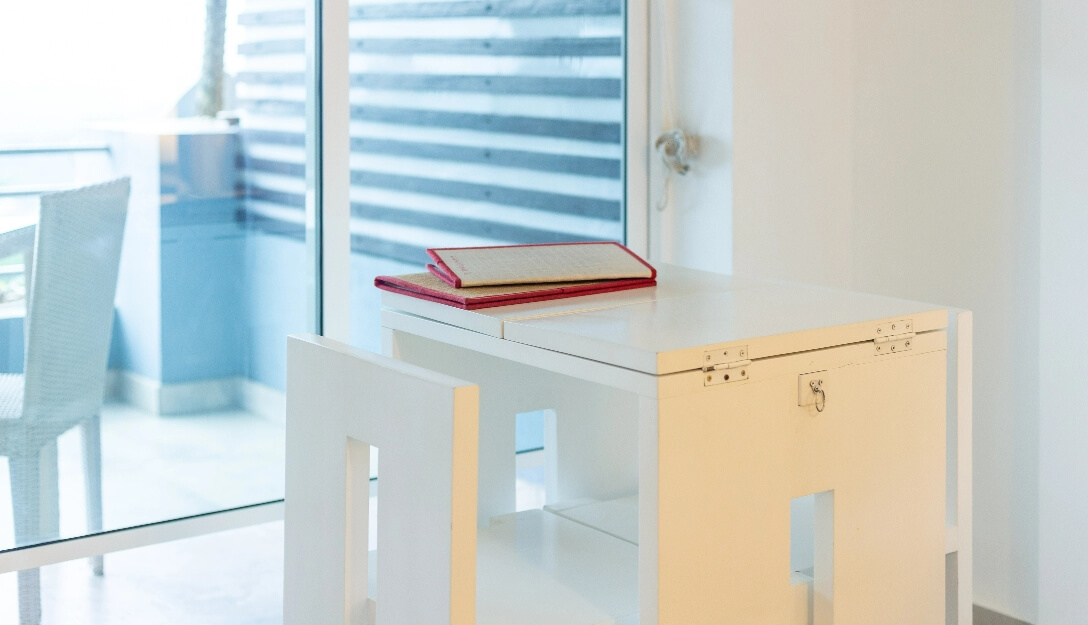 Stylish minimalist table design inside Theva Residency Kandy
