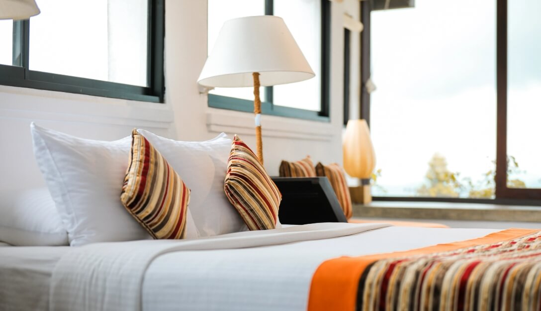 Stylish beds in Theva Residency Kandy accommodations
