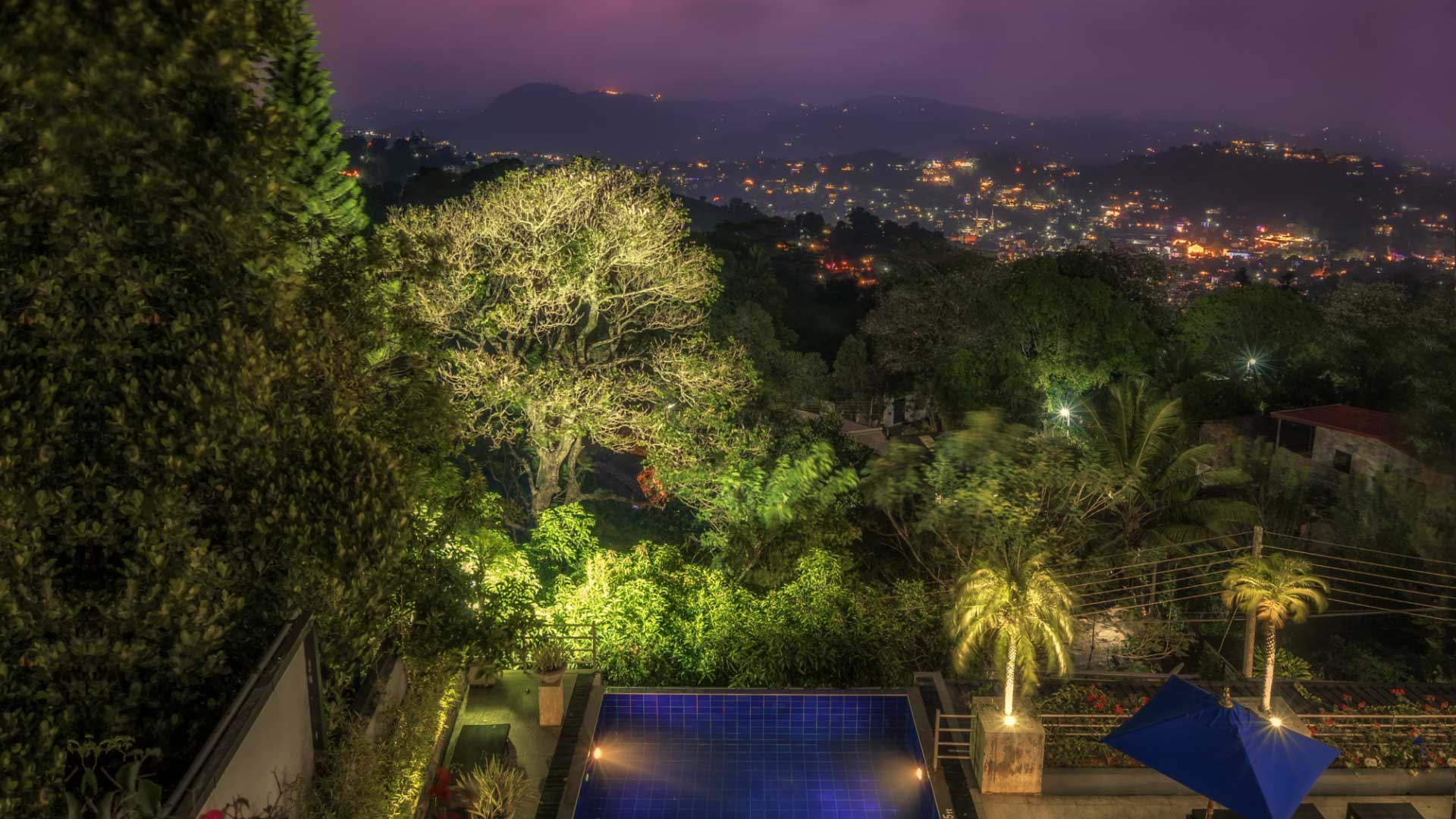 Stunning night view of Kandy city from Theva Residency