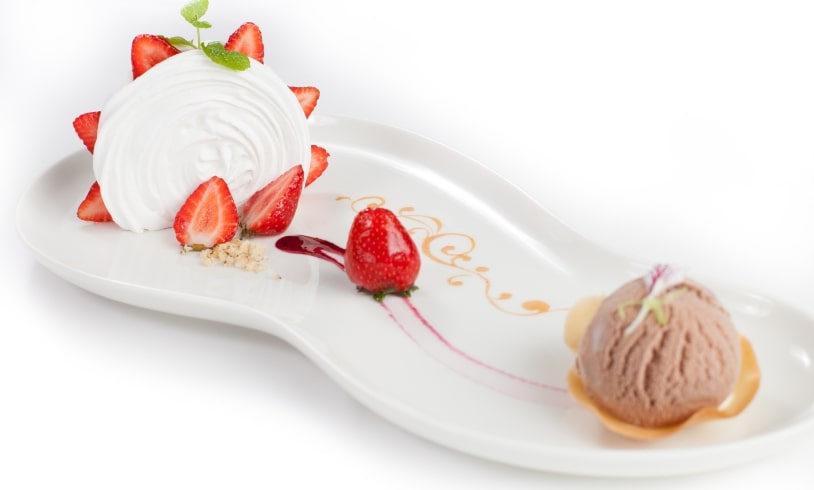 Heavenly dessert topped with vibrant strawberries at Theva Residency Kandy